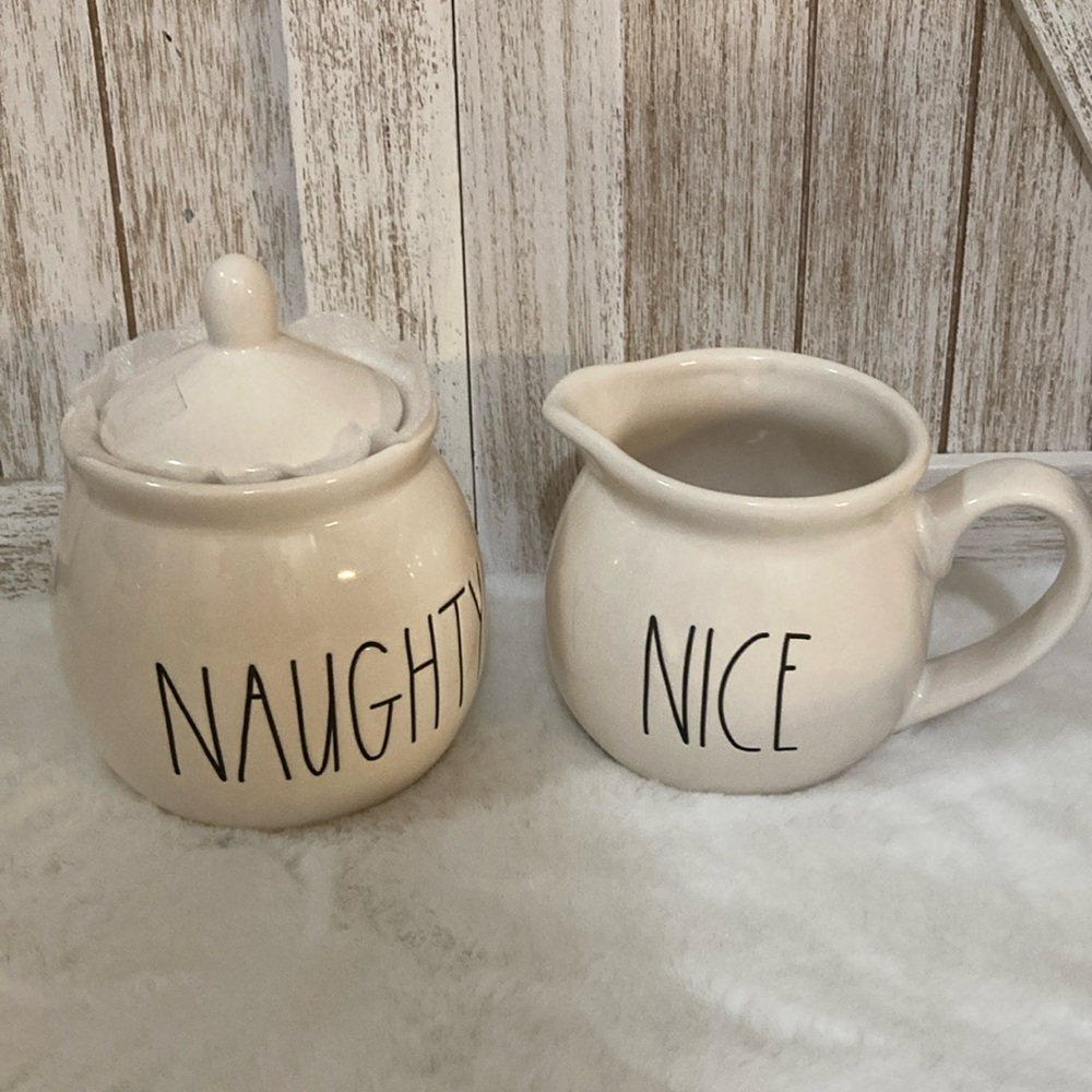Rae Dunn Naughty and Nice Cream and Sugar Set